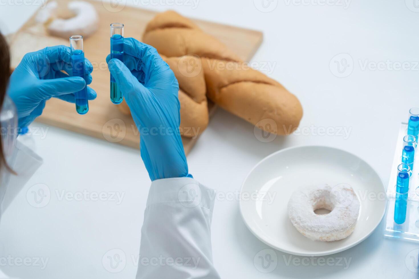 Scientist check chemical and fungus in laboratory. Control experts inspect the concentration of chemical residues. hazards, standard, prohibited substances, contaminate Microbiologist. photo