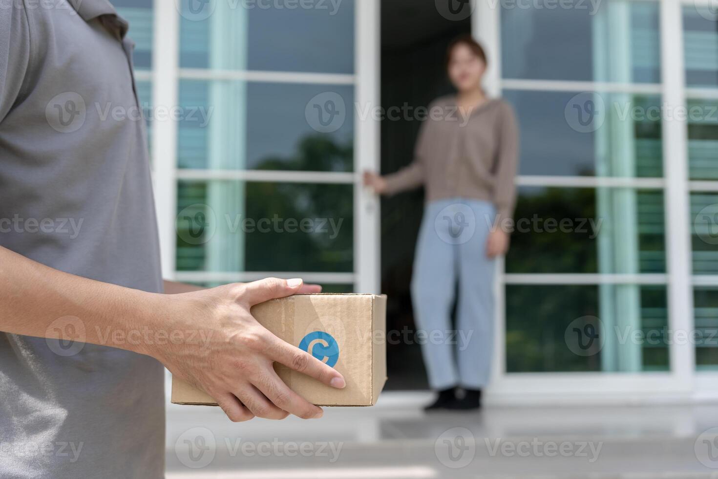 Delivery man send deliver express. online shop, paper container, takeaway, postman, delivery service, packages, electronic money, Digital paper bag, bag, customer, logistic, e-commerce, shop photo