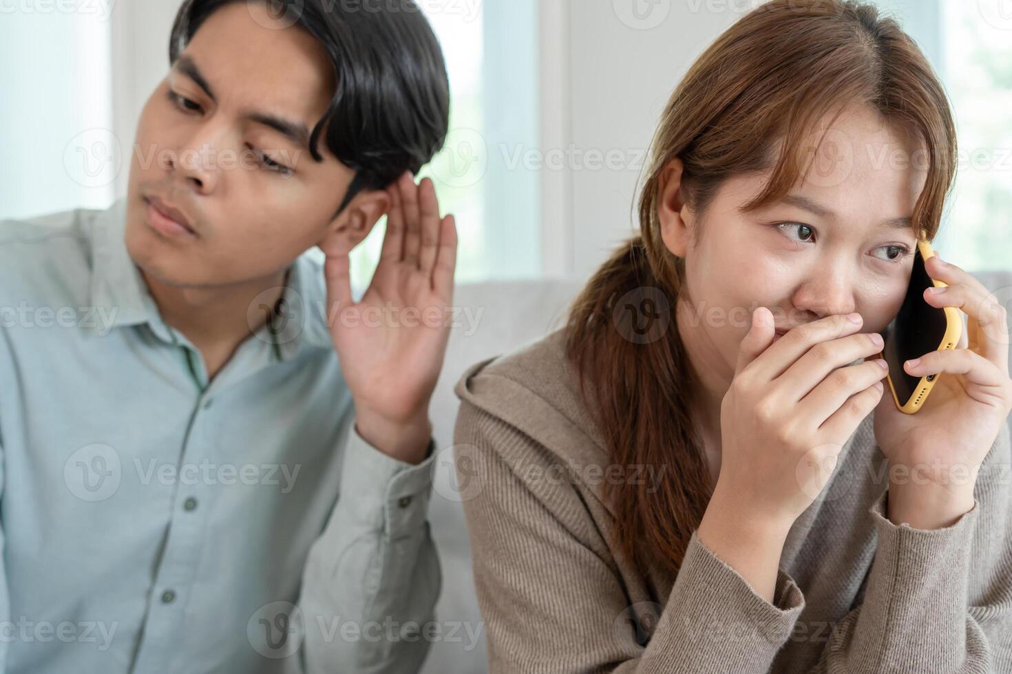 wife use phone for call somebody, have a fling, Bit on the side , Commit adultery ,Polygamy, wife was having an affair. family problem, infidelity divorce, separate. photo