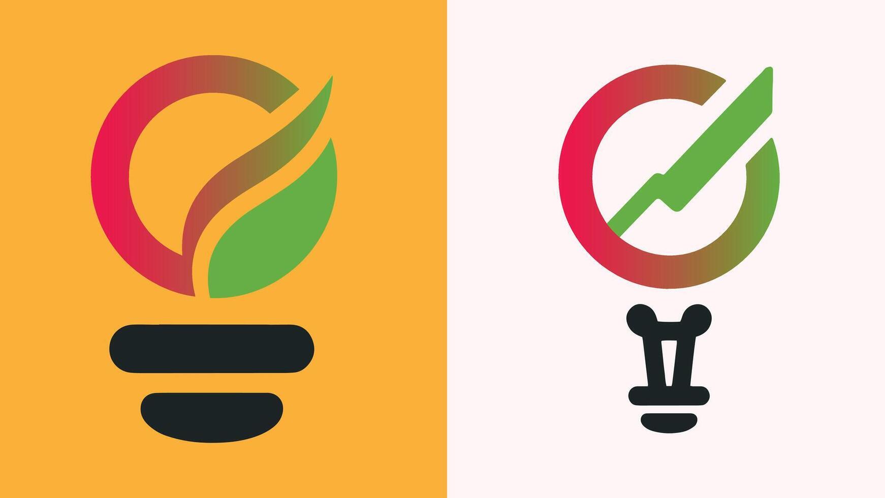 Eco Light Bulb Logo with Leaf and Energy Growth Symbol in Gradient and Flat Style vector