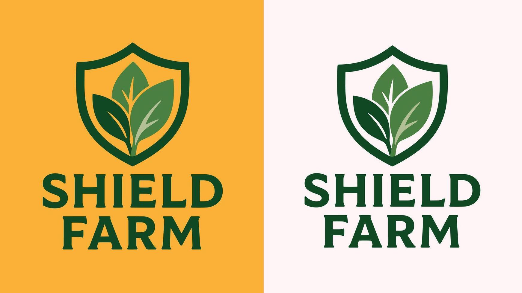 Shield Farm Logo with Leaf and Badge Design in Green and Yellow Background Variations vector