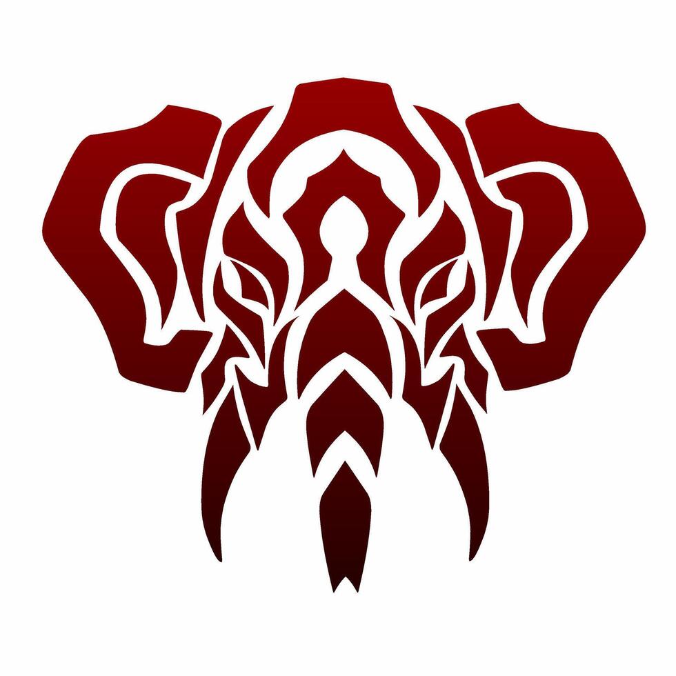 Bold and striking tribal-style illustration of an elephant head with fierce red eyes. Perfect for tattoos, logos, mascots, or graphic design elements vector