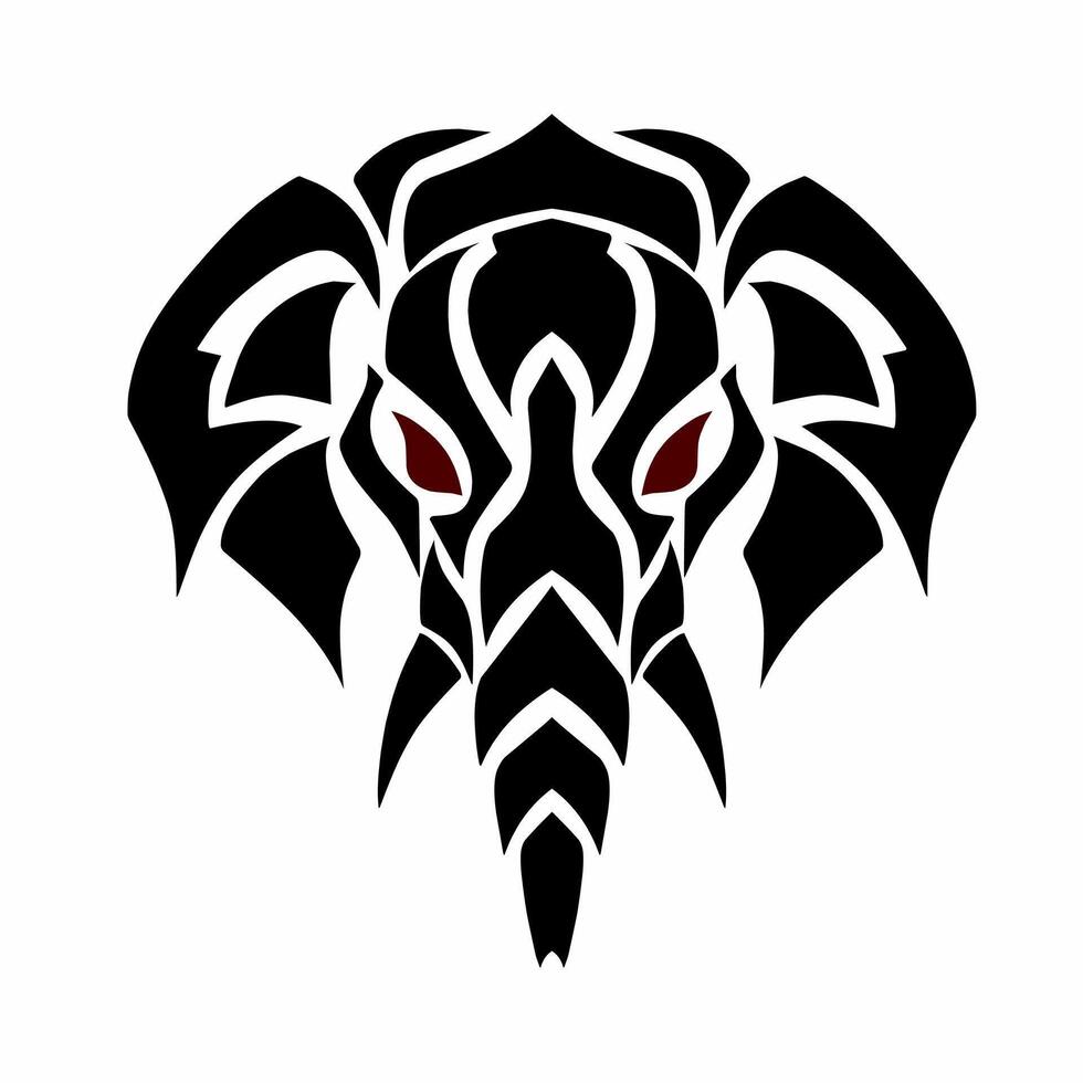 Tribal Elephant Head Logo with Fierce Red Eyes vector