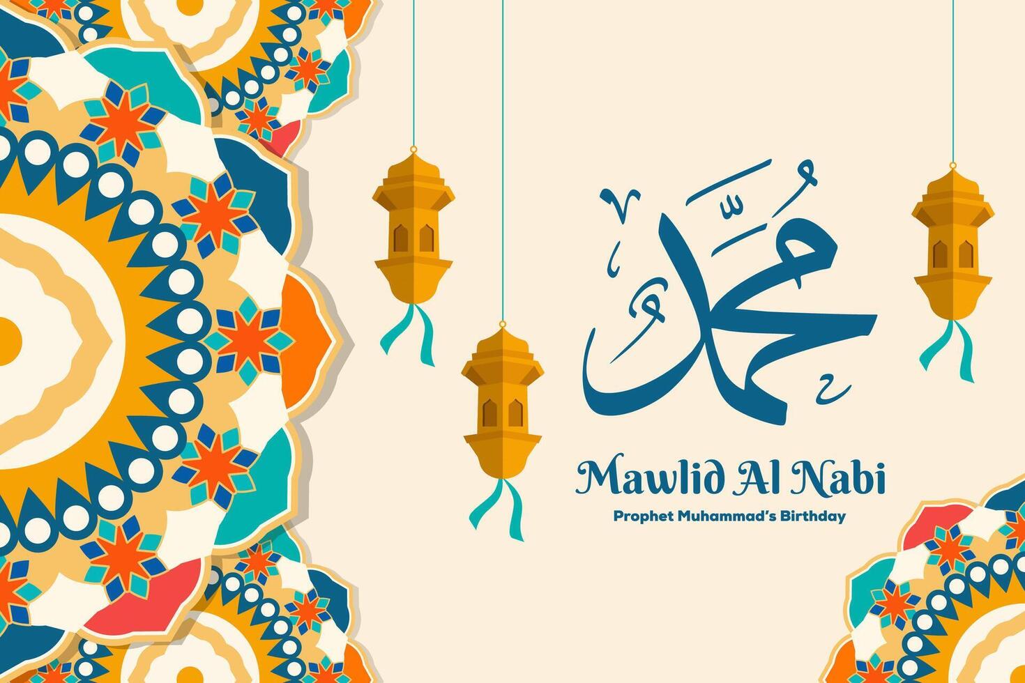 mawlid al nabi background illustration in flat design vector