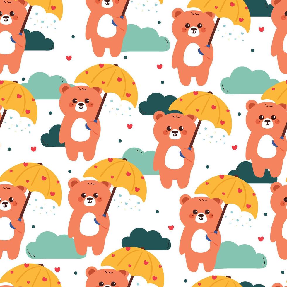 cartoon bears with umbrellas vector