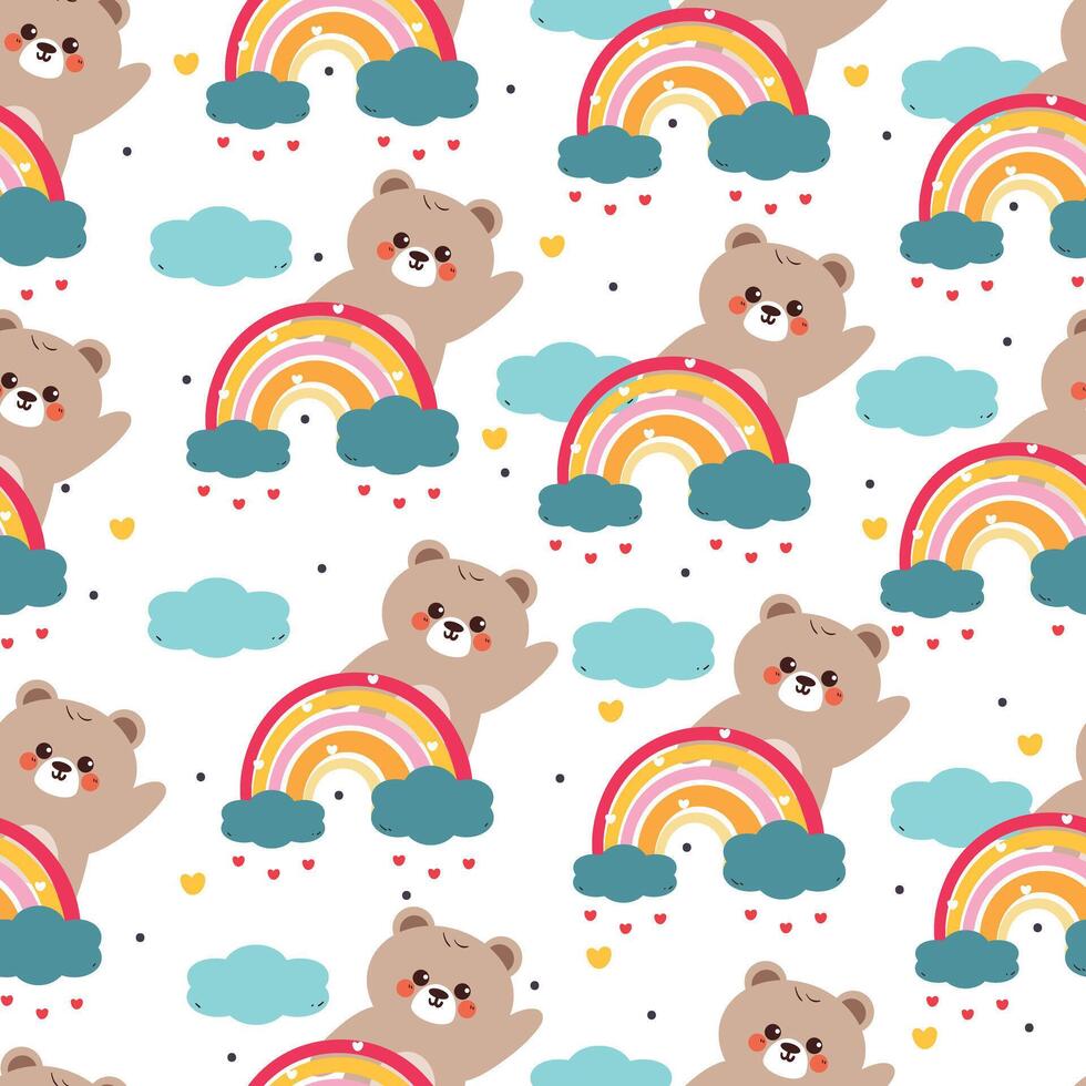 Bear and rainbow pattern design vector