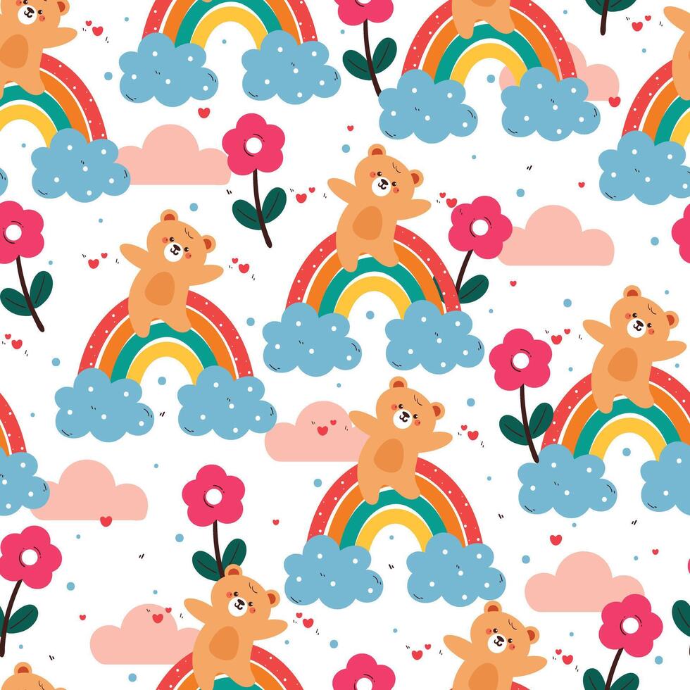 Bear and rainbow pattern illustration vector