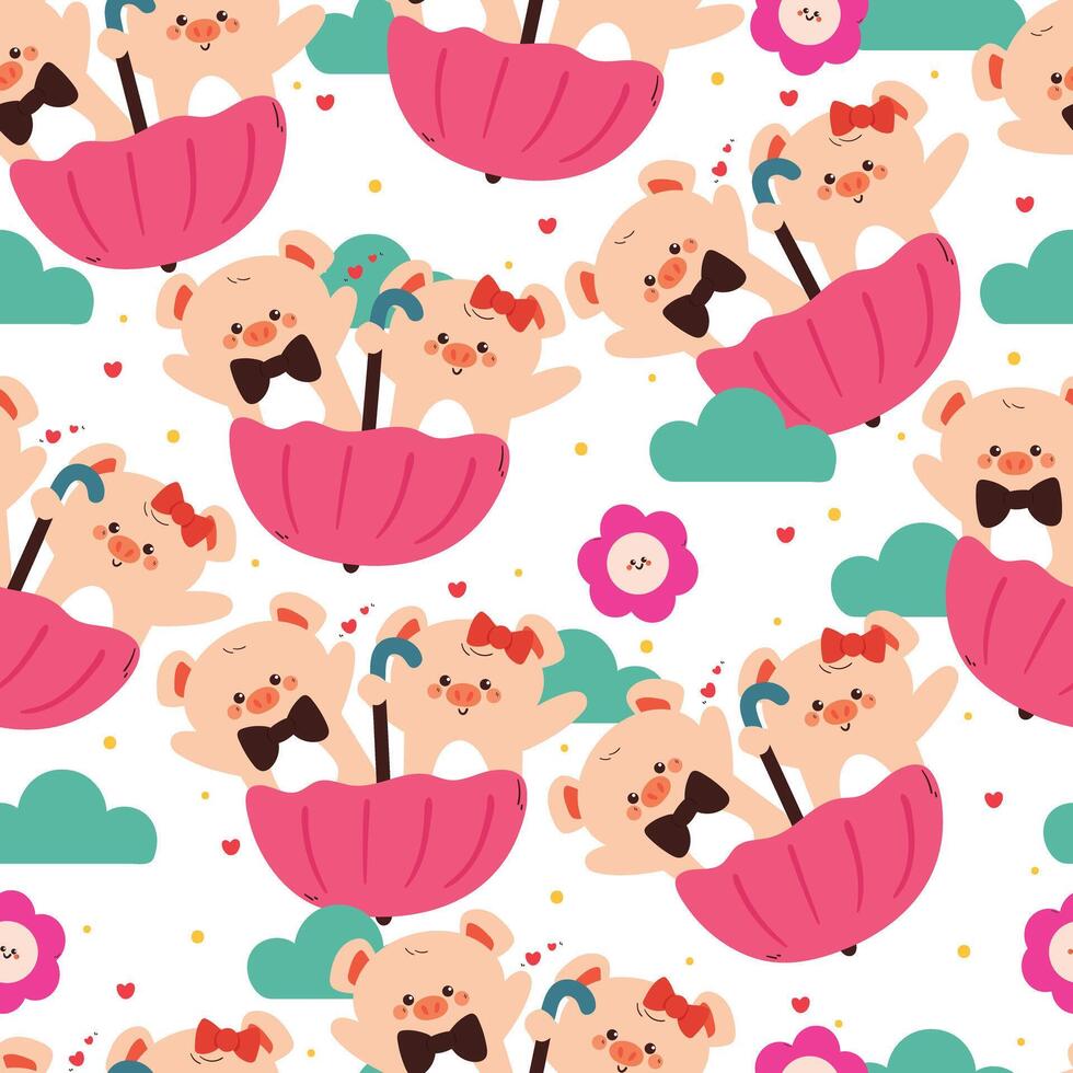 Adorable bears with umbrellas and flowers vector