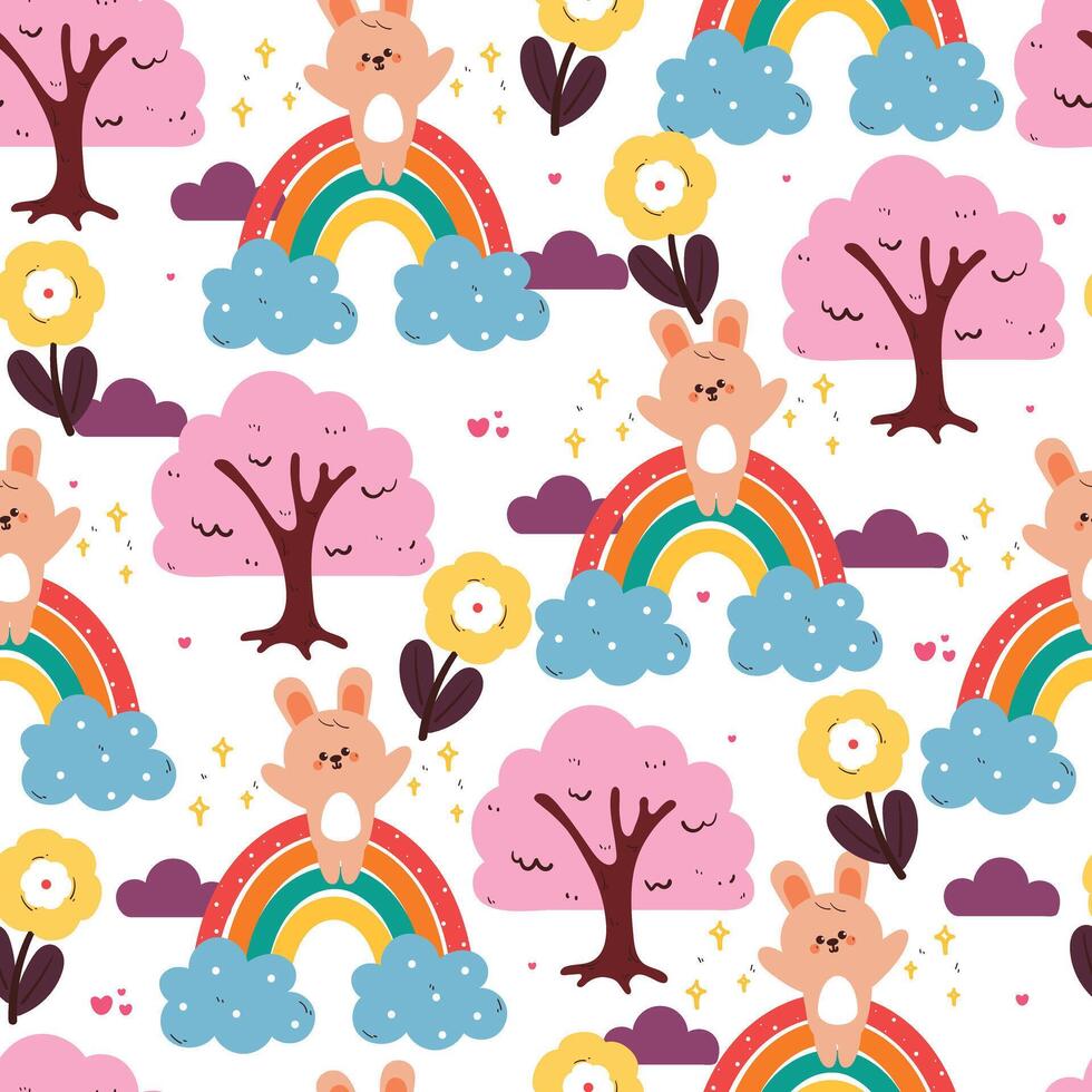 Colorful bunny and rainbow pattern vector