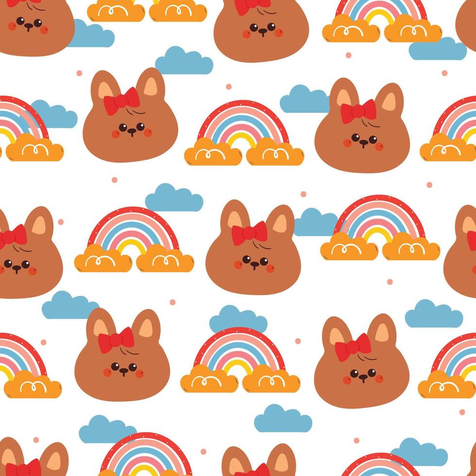 Cute animals with rainbows and clouds vector