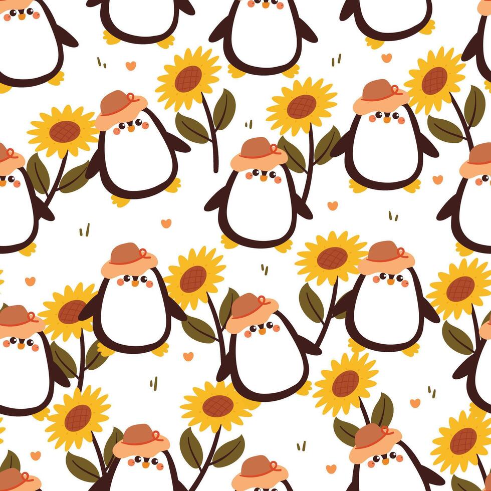 cute hand drawing cartoon wearing hat with flowers seamless pattern. cute animal pattern in white background for gift wrap paper and wallpaper vector