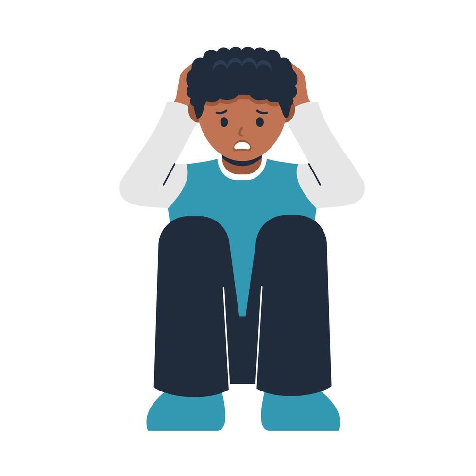 anxious woman holding head looks anxious and scared. front view, mental pressure concept vector