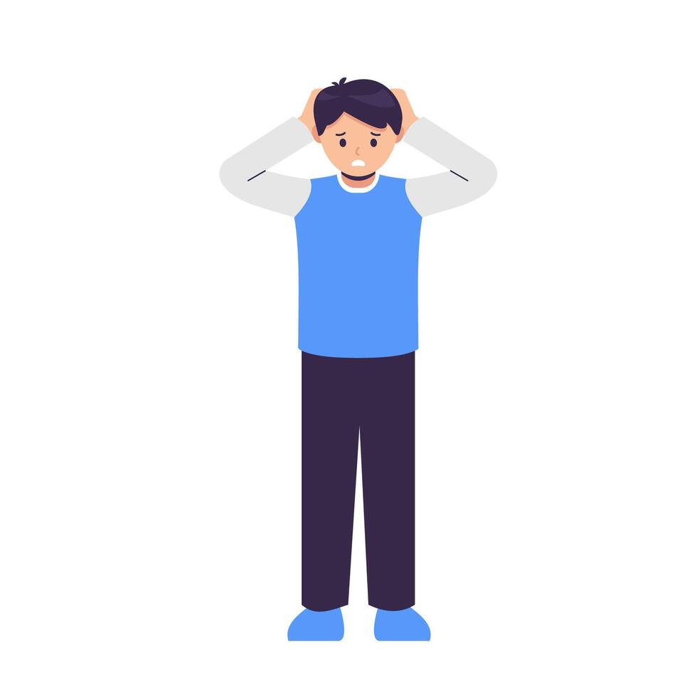 Worried boy holding his head vector