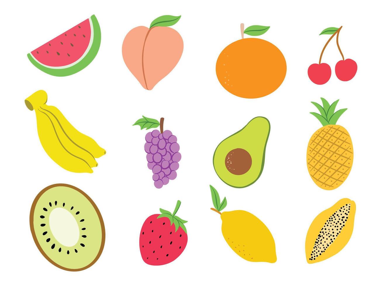 Colorful Hand Drawn Fruit Icon Set vector