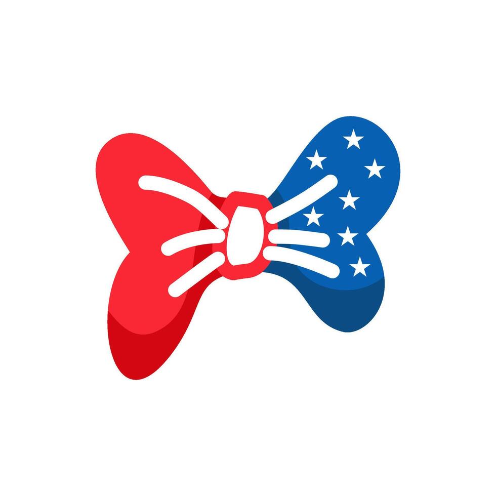 Patriotic Bow Tie with Stars and Stripes, Red and Blue American Symbol vector