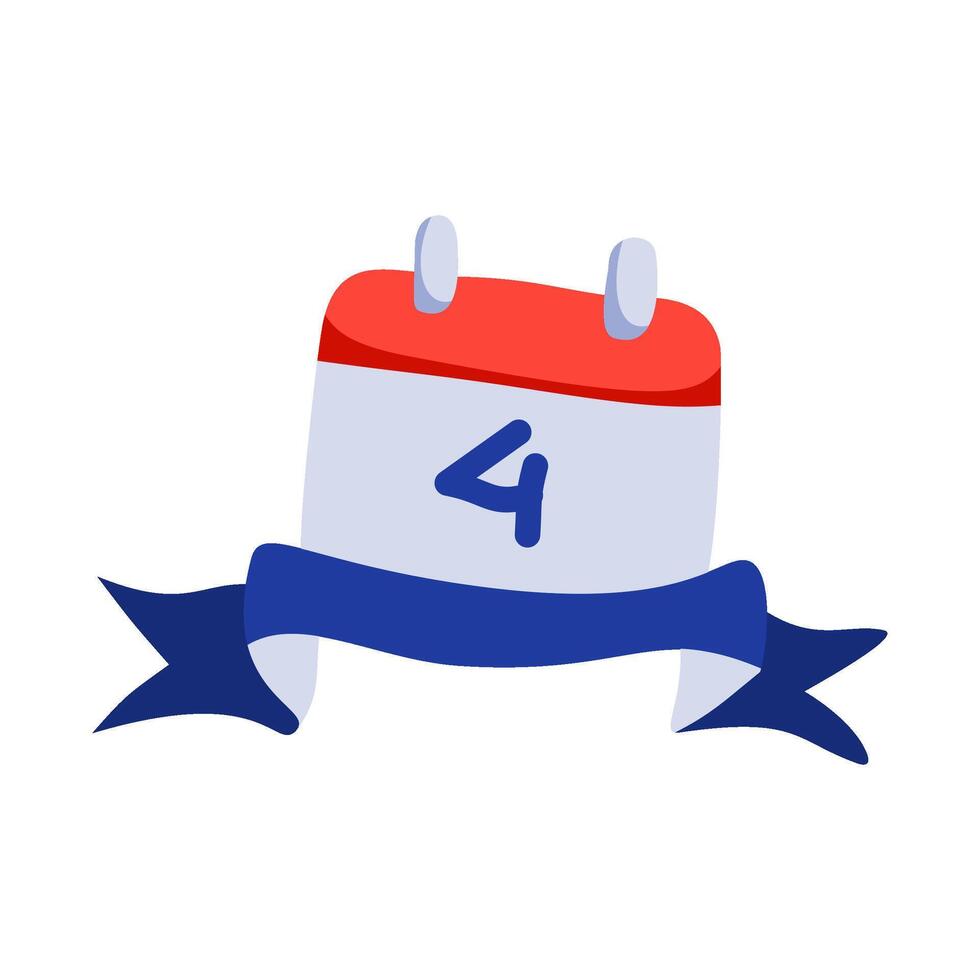 Patriotic Calendar with Number Four and Blue Ribbon for Independence Day. vector
