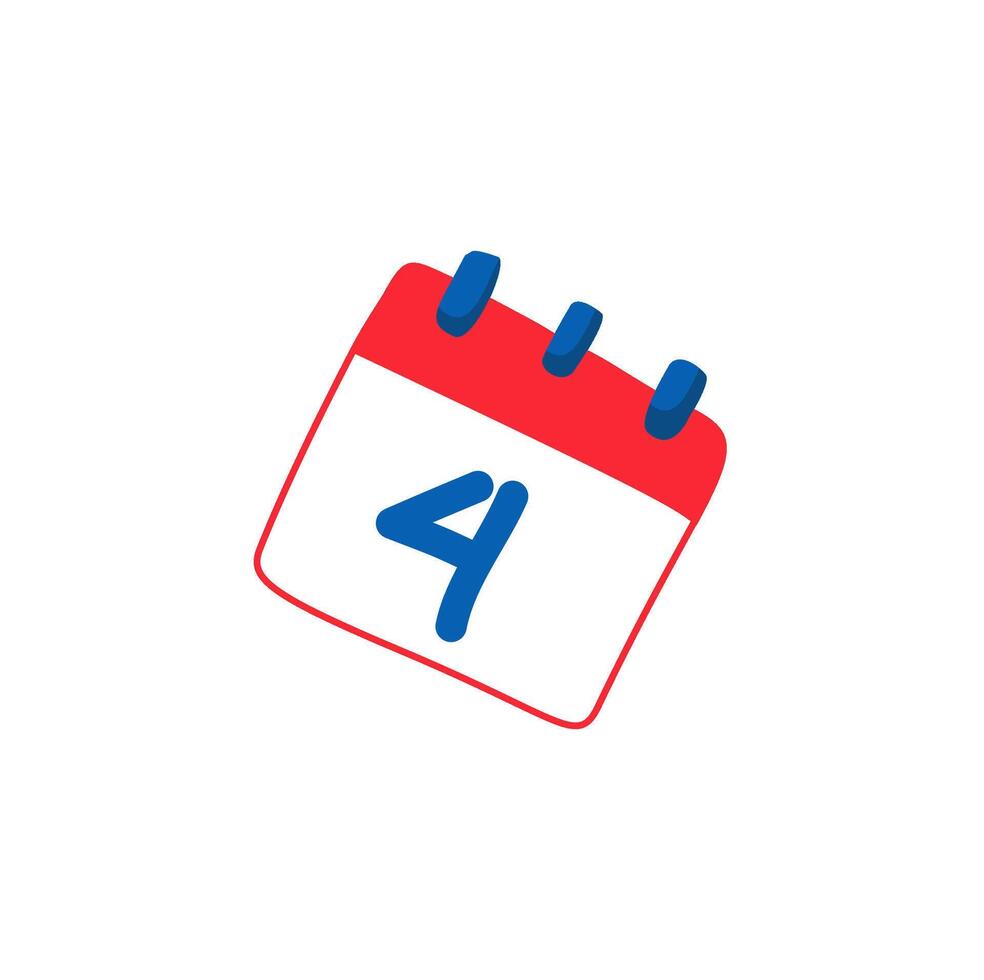 Simple Red and Blue Cartoon Calendar Icon for the Fourth vector