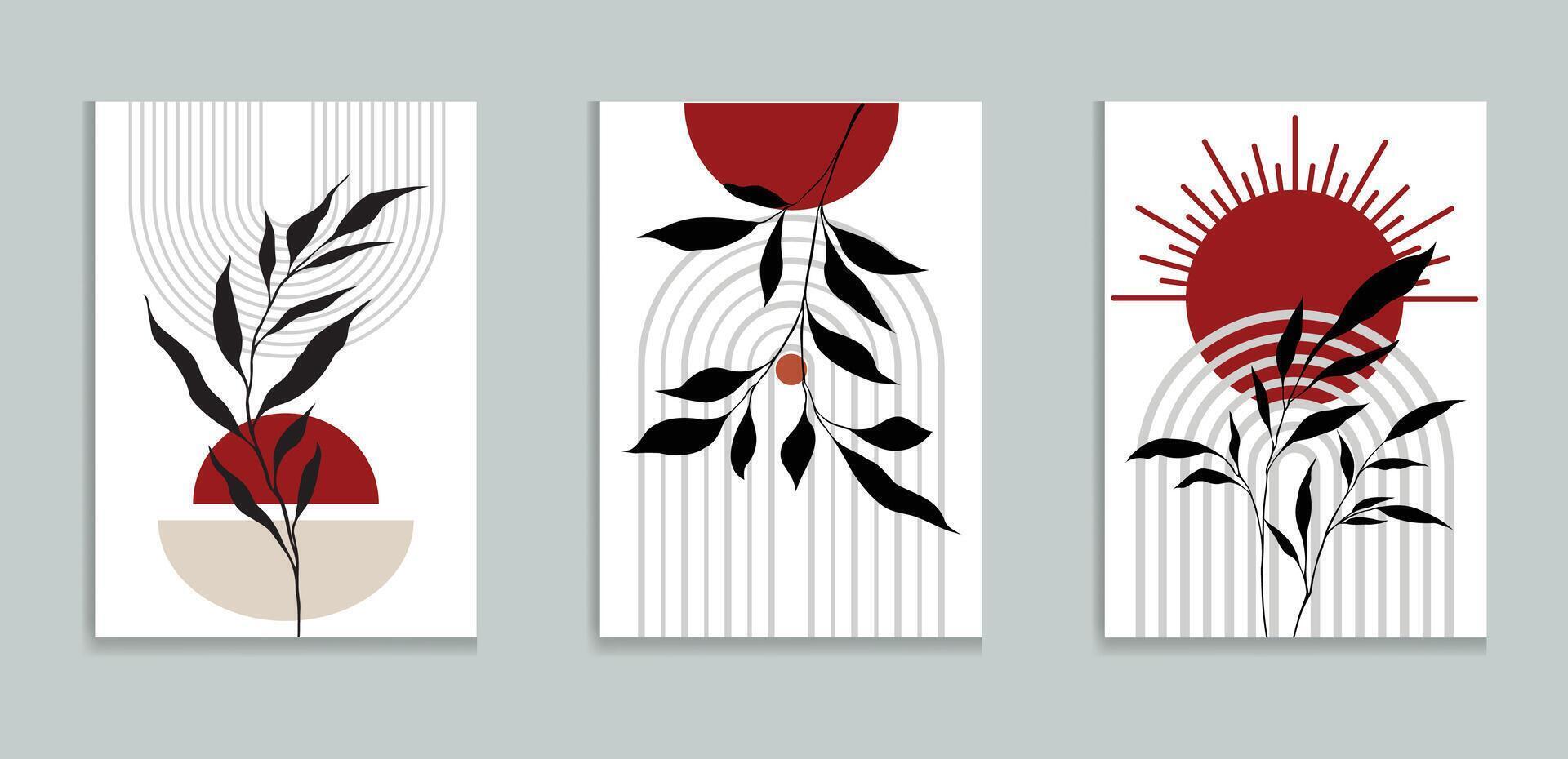 Botanical art prints with abstract designs vector