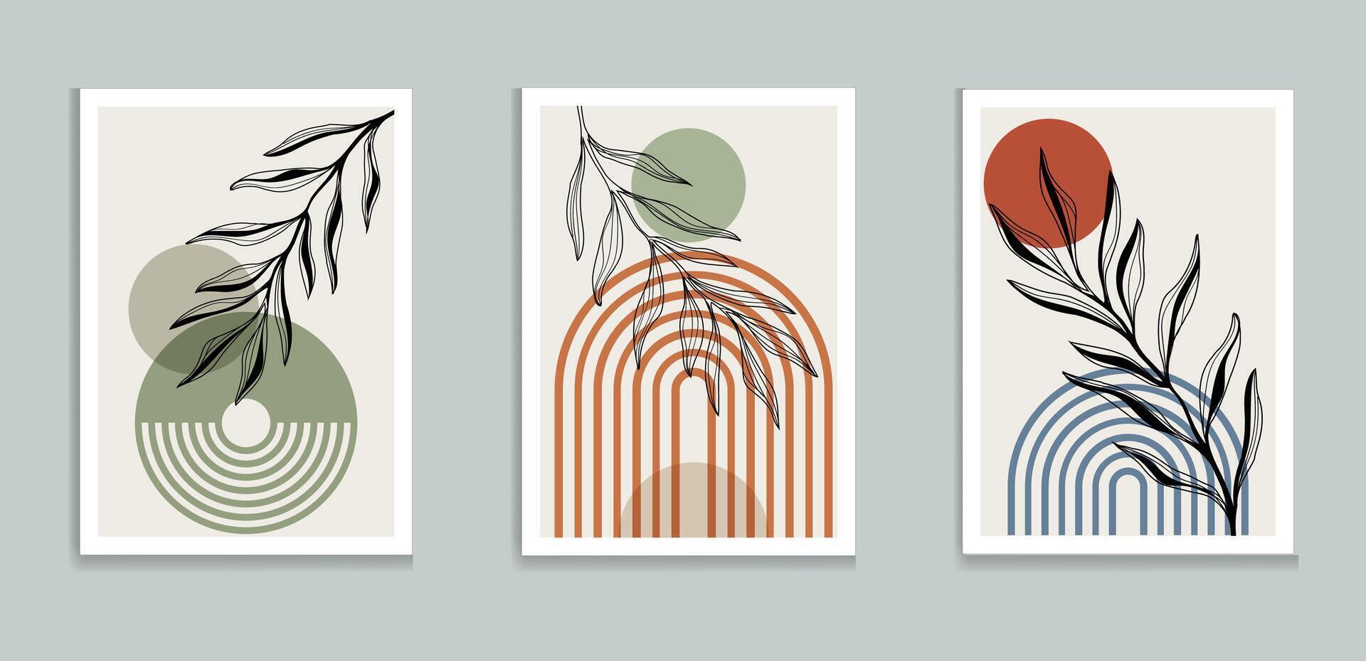 Modern abstract art with leaves and shapes vector