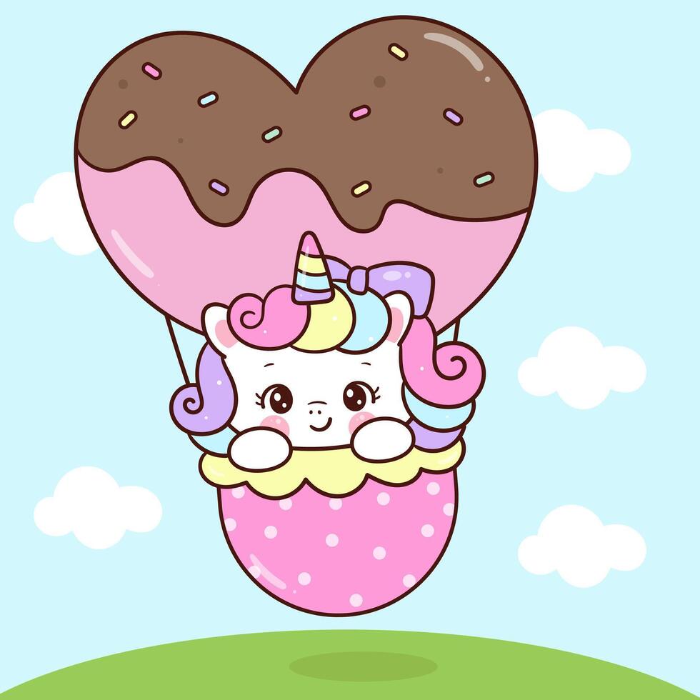 Unicorn in a heart-shaped balloon vector