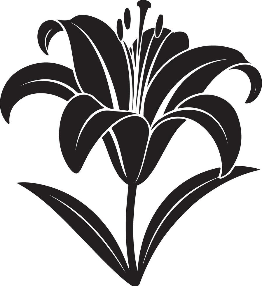 Elegant Black and White Lily Flower Silhouette, Gracefully Blooming in Simple Design, Evoking Serenity and Peace vector