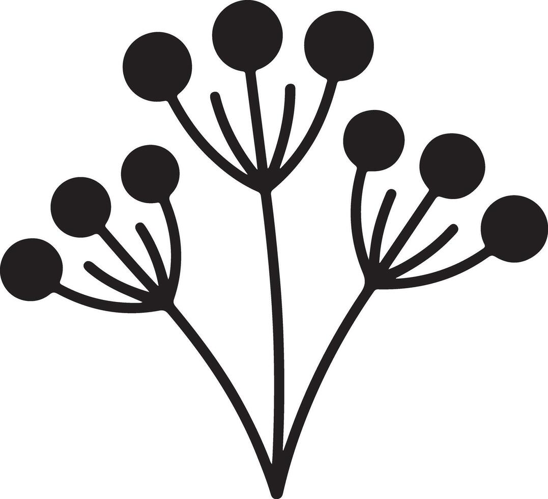 Elegant Black and White Minimalist Flower Illustration Simple Stem with Round Berries, Perfect for Botanical Prints and Designs vector