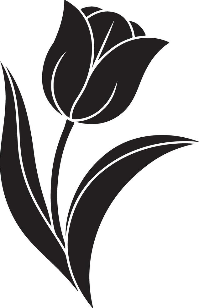 Elegant Black Silhouette of a Single Tulip Blooming Gracefully on White Background, a Symbol of Springs Quiet Beauty vector