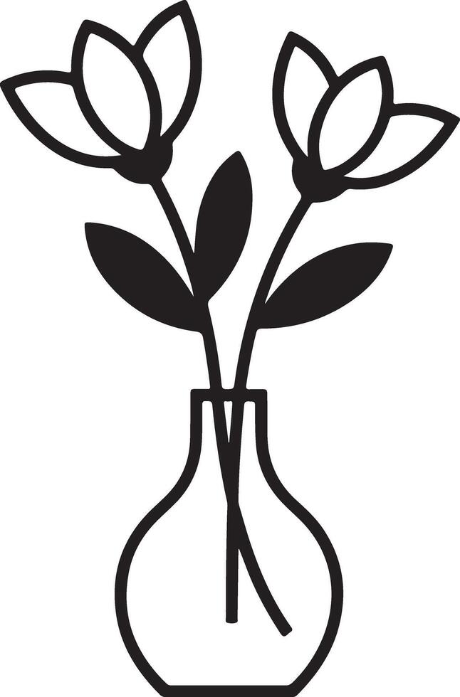 Simple Line Art Illustration of Two Elegant Flowers in a Glass Vase, Minimalist Home Decor, Serene and Peaceful Mood vector
