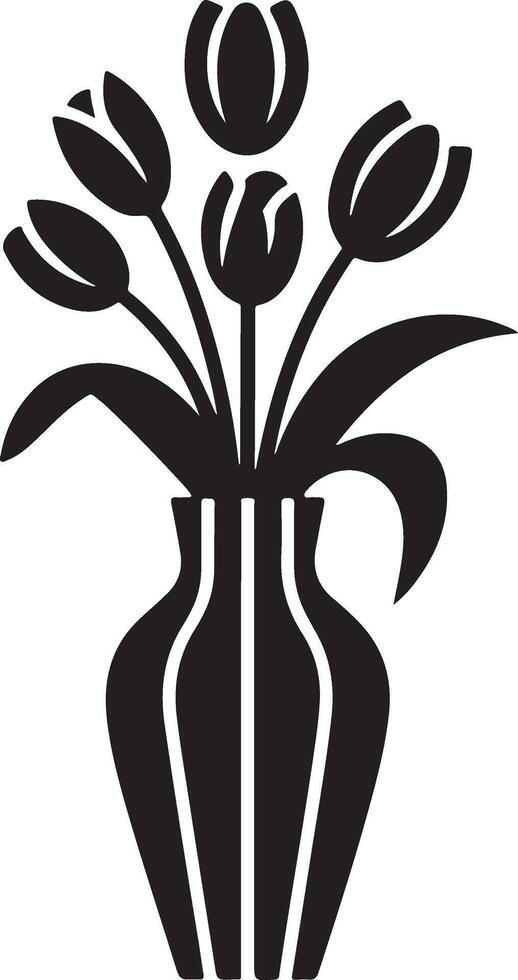 Elegant Black and White Illustration of Tulips in a Stylish Vase, Evoking a Serene and Classic Mood vector