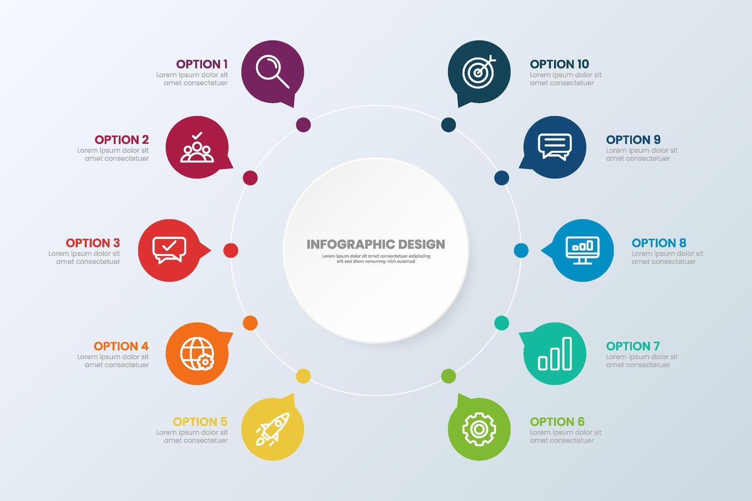 Circle chart infographic template with 10 options for presentations vector