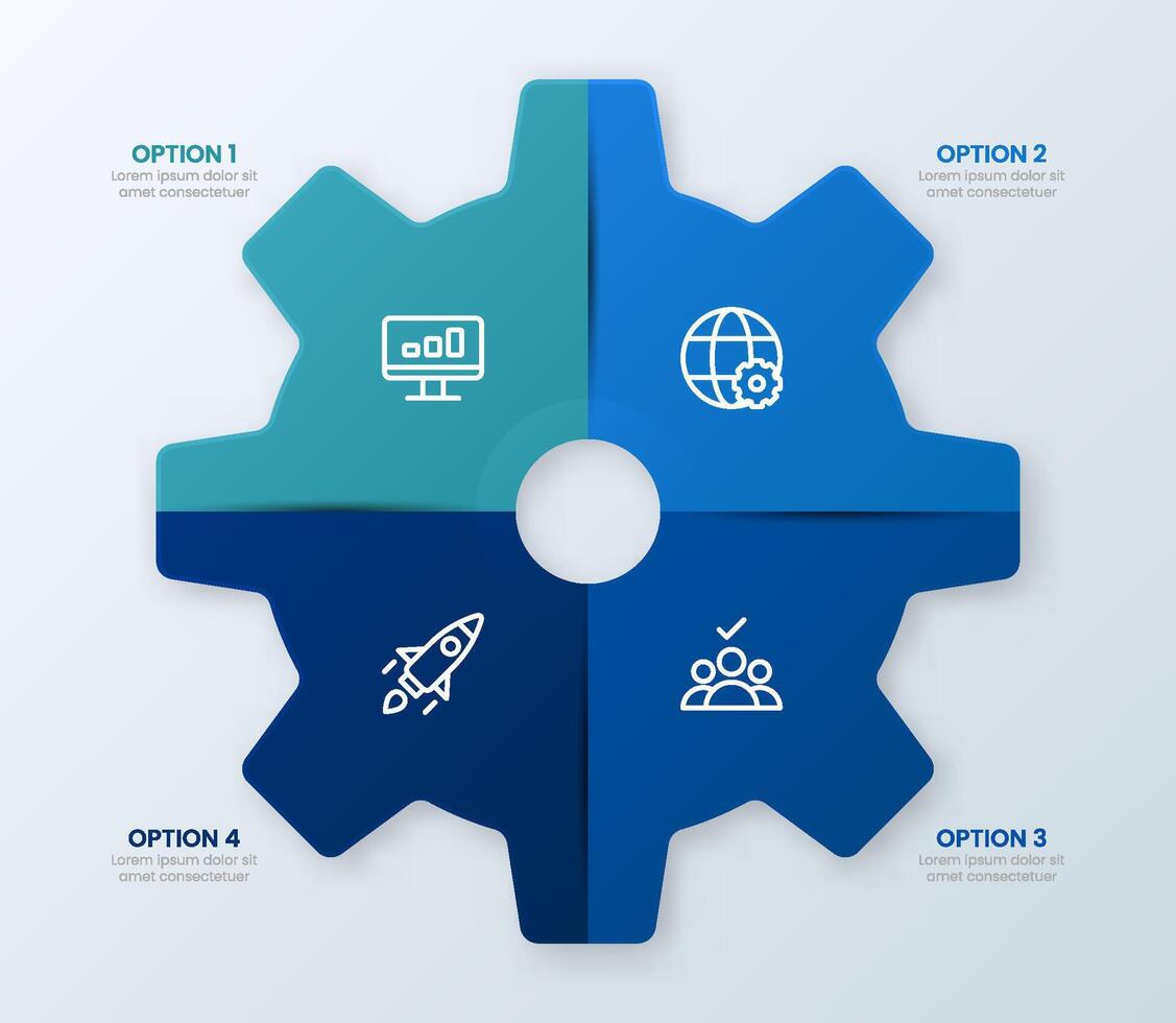 Gear Icon with Four Business Process Options vector