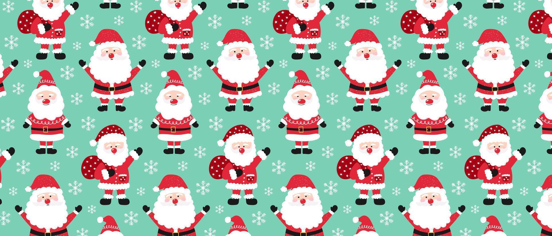 Pattern with Santa Claus and snowflakes. Christmas and New Year holiday background. vector