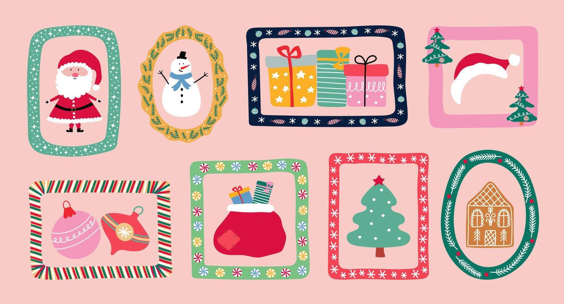 Colorful holiday-themed illustrations of winter characters vector