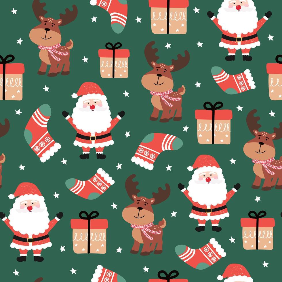 Christmas pattern with Santa and reindeer vector