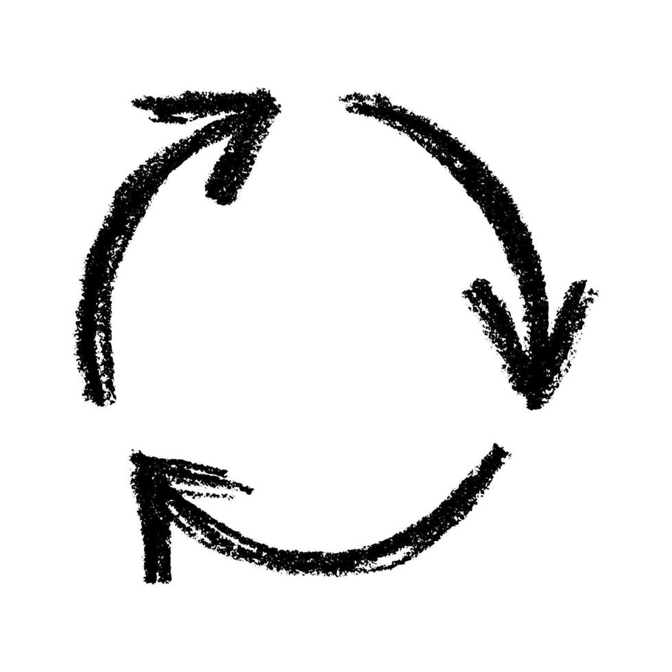 Hand drawn recycle arrow icon Recycling resources symbol Pencil Brush Reuse of materials, zero waste, green environment, saving the planet vector