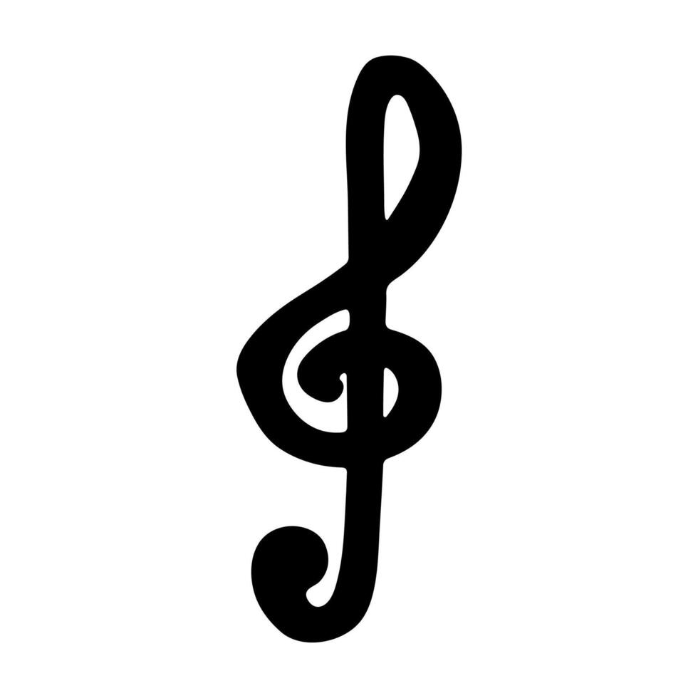 Treble clef doodle. Black Hand drawn musical symbol. Single element for web, design, decor, logo vector