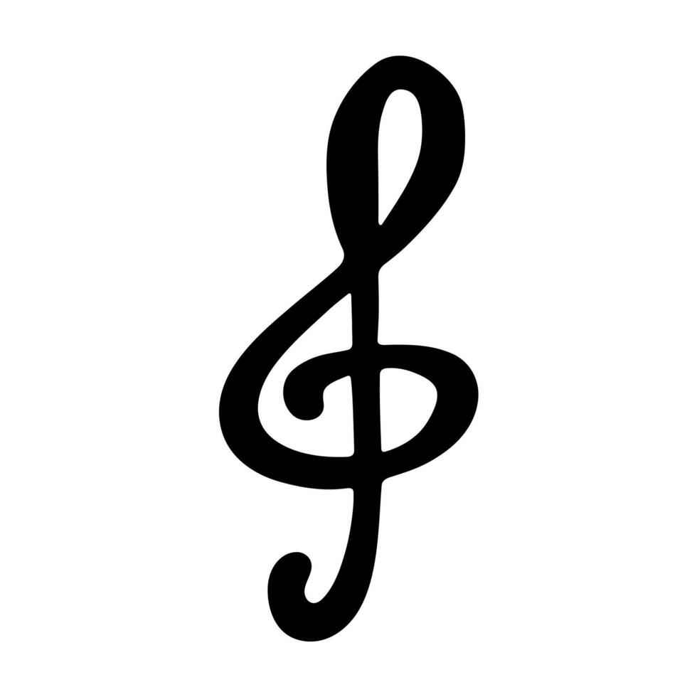 Treble clef doodle. Hand drawn musical symbol. Black Single element for web, design vector
