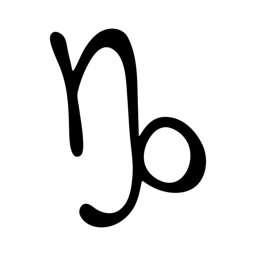 Black Hand drawn capricorn zodiac sign Esoteric symbol doodle Astrology clipart Element for design vector