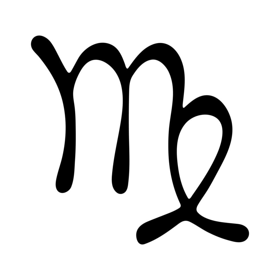Hand drawn virgo zodiac sign Esoteric symbol doodle Astrology clipart Element for design Black vector