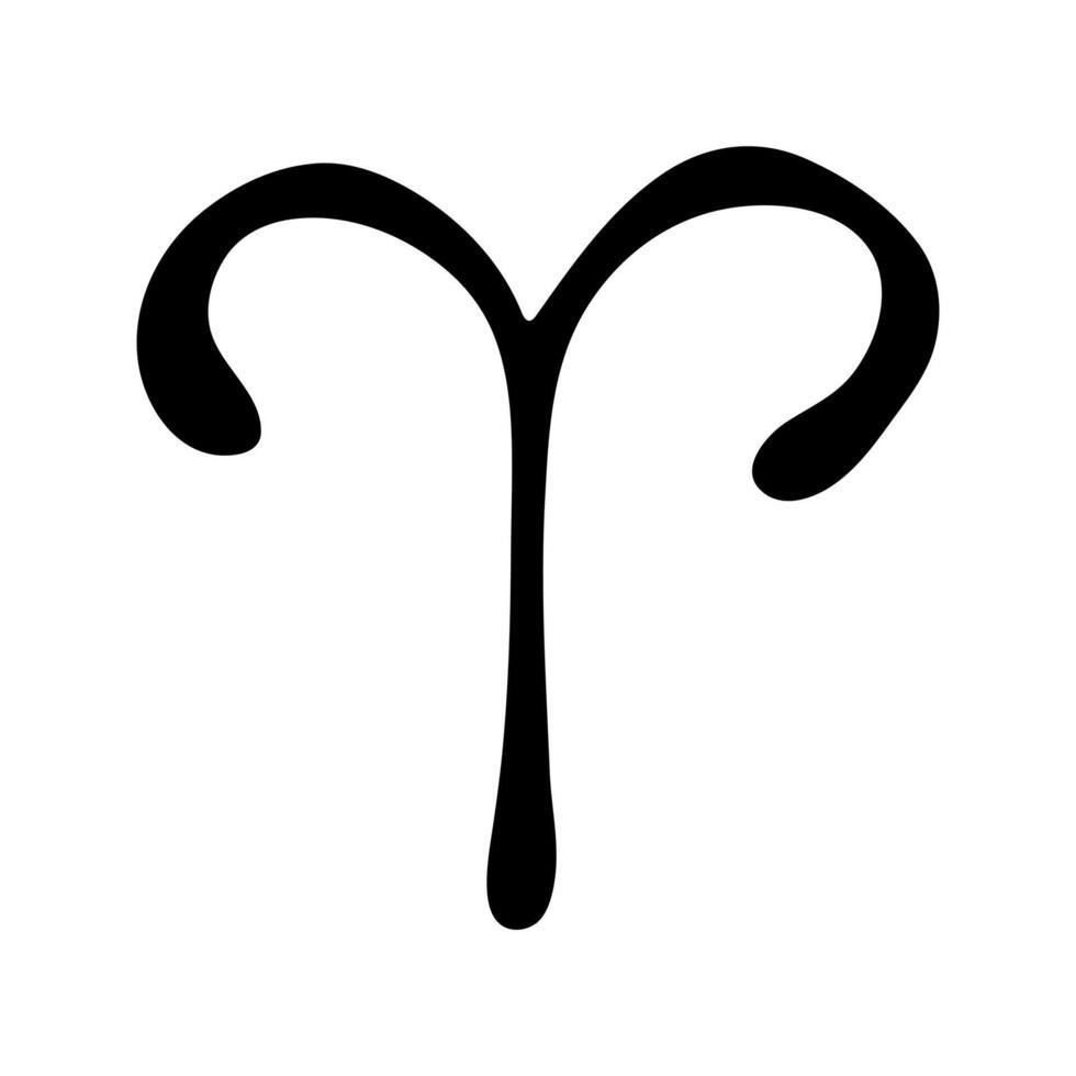 black Hand drawn aries zodiac sign Esoteric symbol doodle Astrology clipart Element for design vector