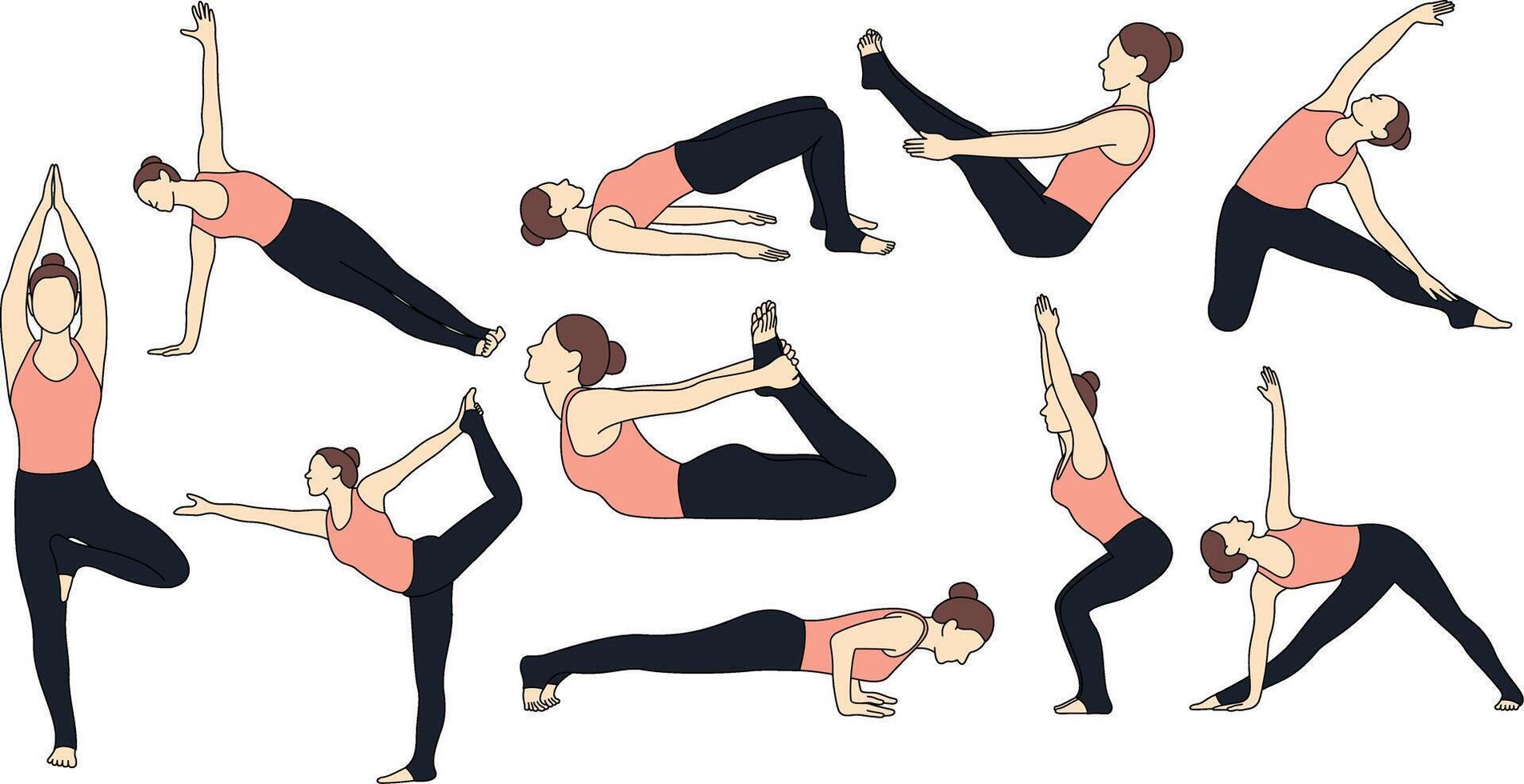 Illustration of multiple yoga poses vector