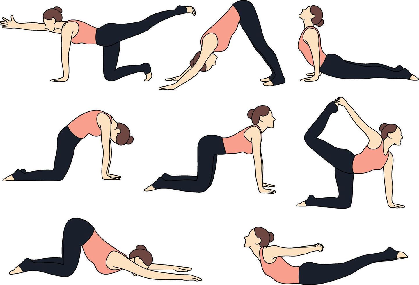 Illustration of yoga poses for flexibility vector