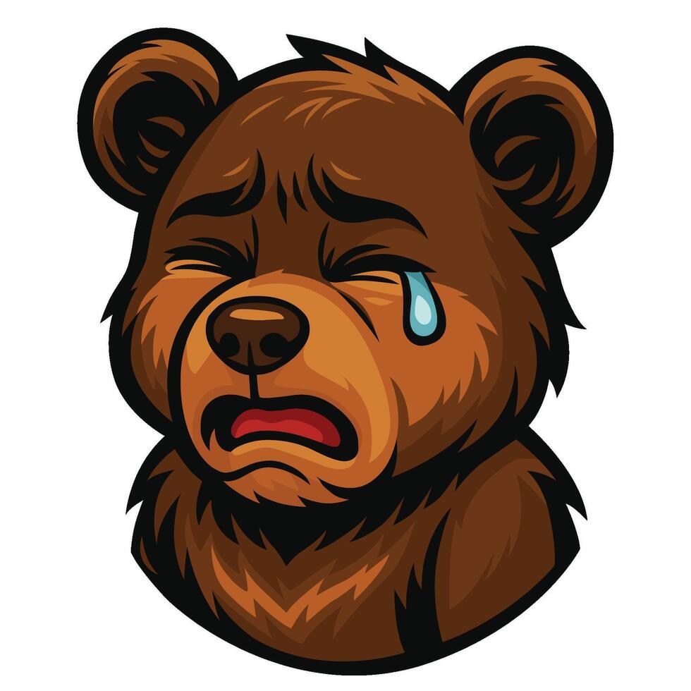 Crying Cartoon Bear with Tear and Sad Expression illustration vector