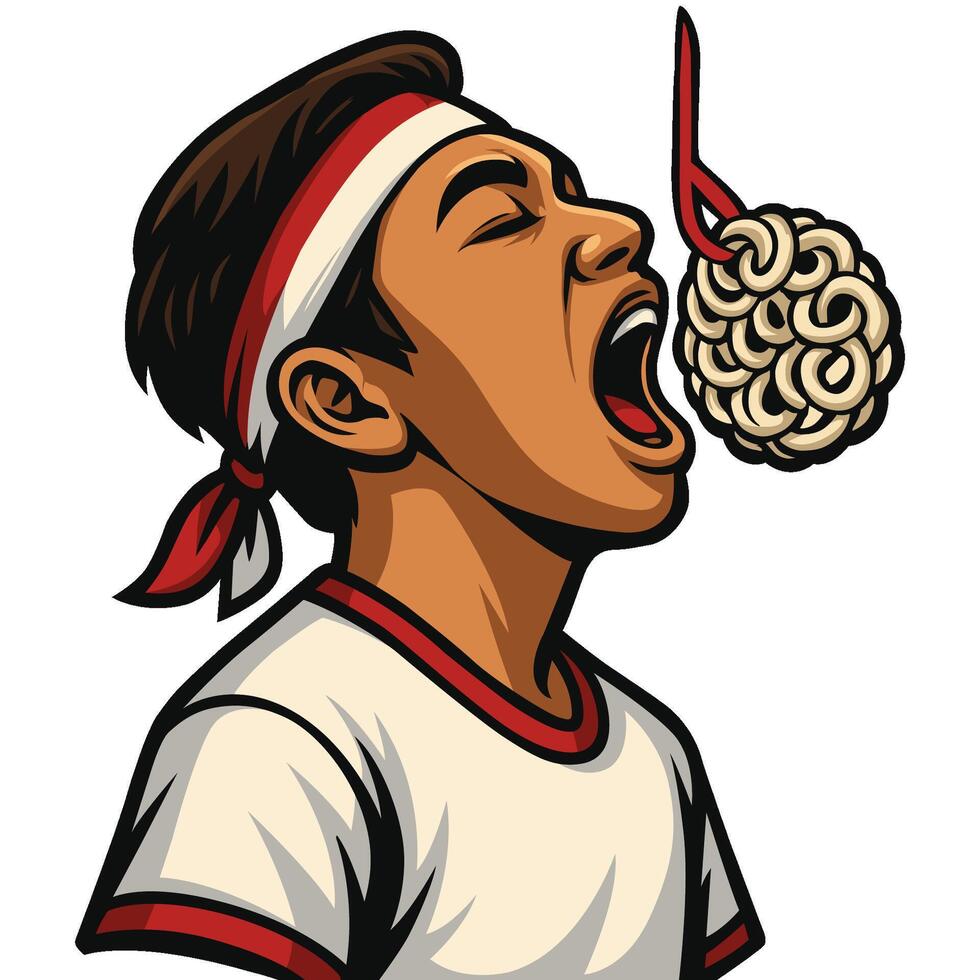 Cartoon Boy in Eating Competition with crackers illustration vector