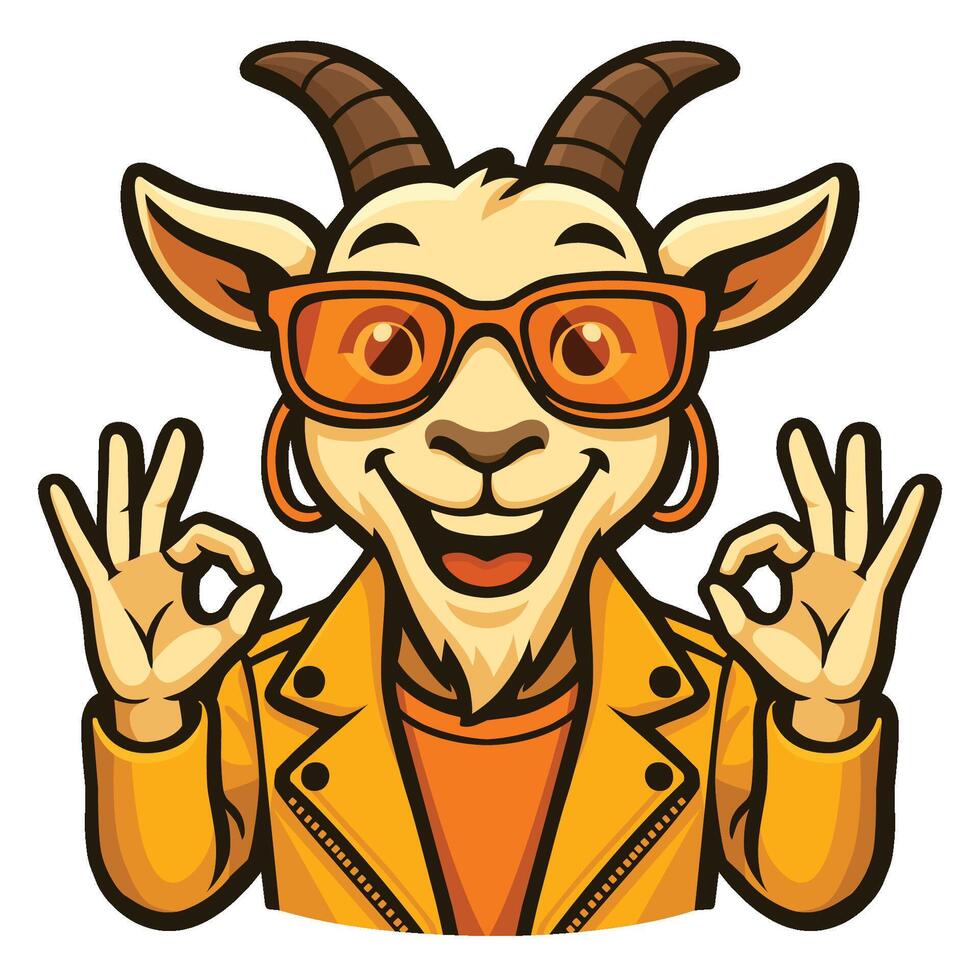 Cool Cartoon Goat in Shades Giving Double OK Sign illustration vector