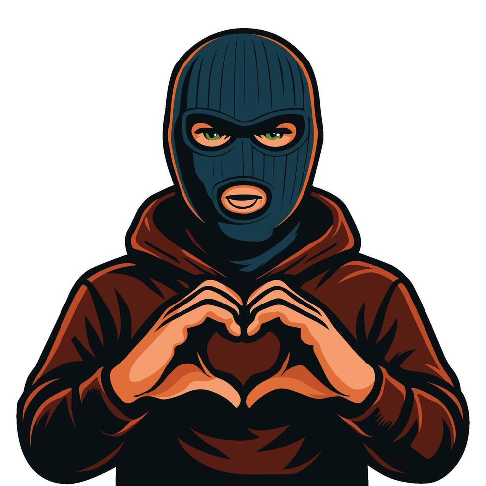 Masked Character Making Heart Hand Gesture Illustration vector