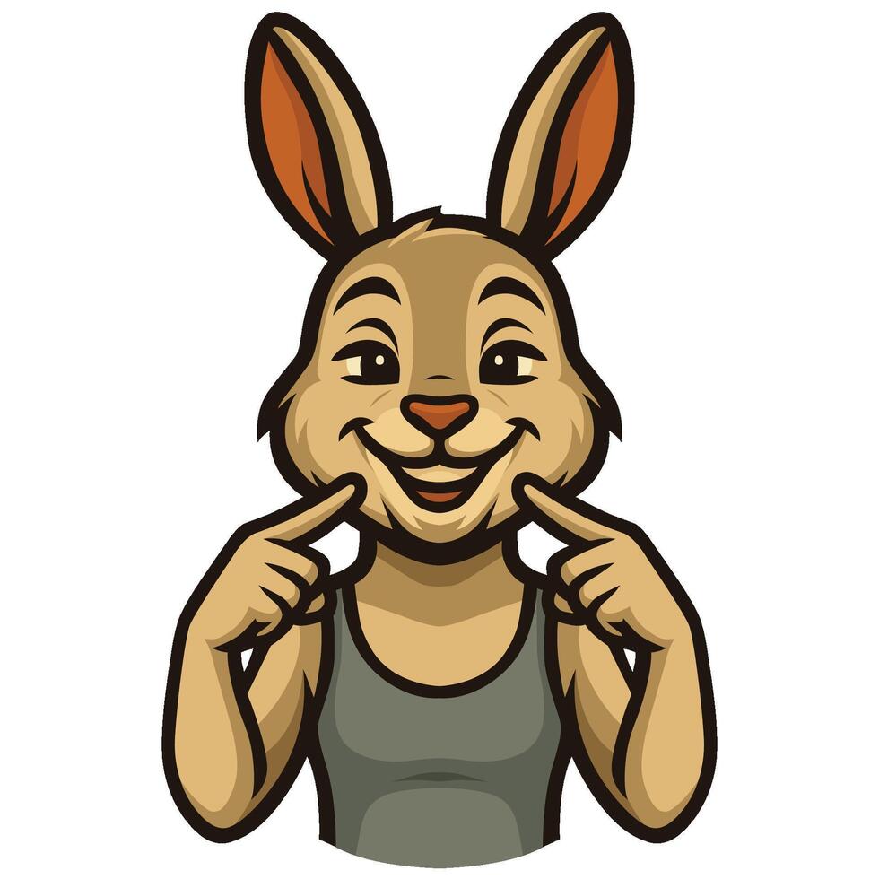 Smiling Cartoon Bunny Pointing to Its Cheeks illustration vector