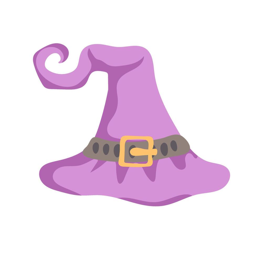 Hand drawn magic hat. Halloween traditional witch hat with strap. Element for holiday decorative design vector