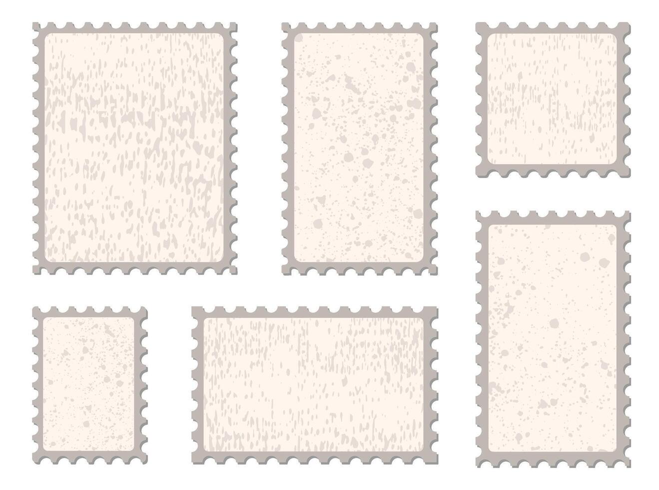 Collection of blank postage stamps with old textures. Empty borders templates for mail envelope vector