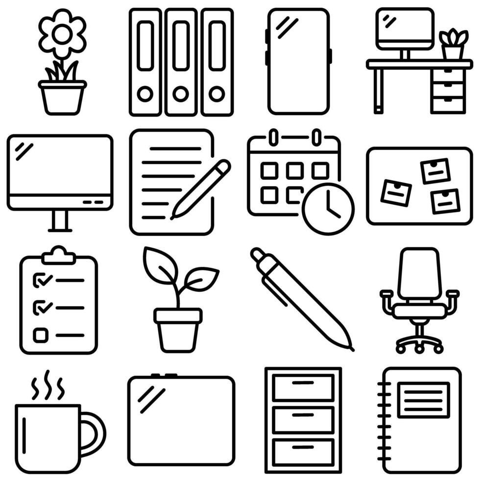 Home Office and Workspace Essentials Icon Set Outline Style Part 2 vector